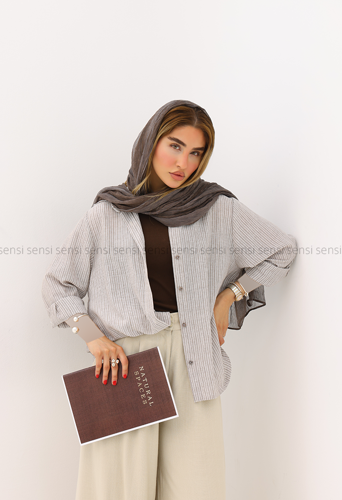شومیز زنانه راه راه ریز لینن کد1006020